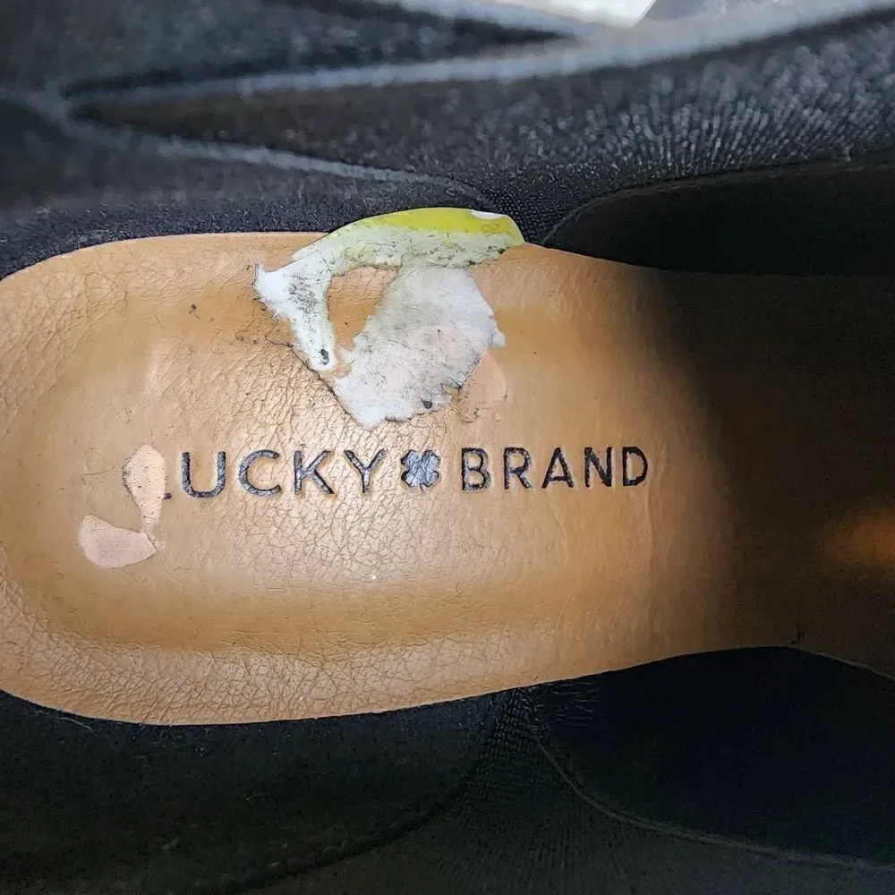 Lucky Brand- Women's Black Leather Chunky Heel Baqira Booties, Size 8